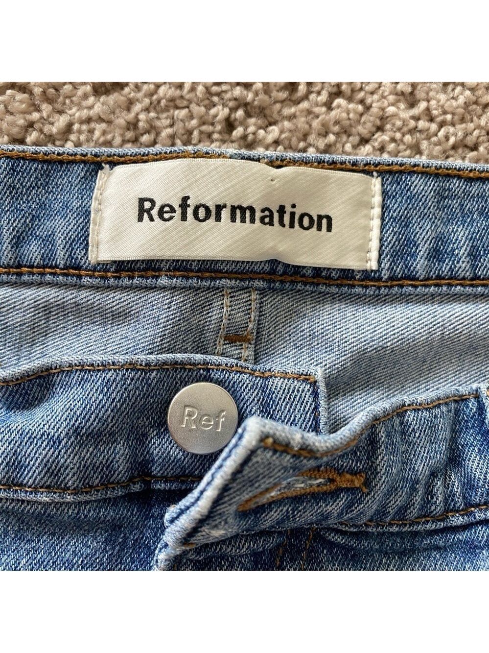 Reformation Cropped Flood Jeans Distressed Raw Hem in Olympic Wash Sz 30 - Picture 9 of 16